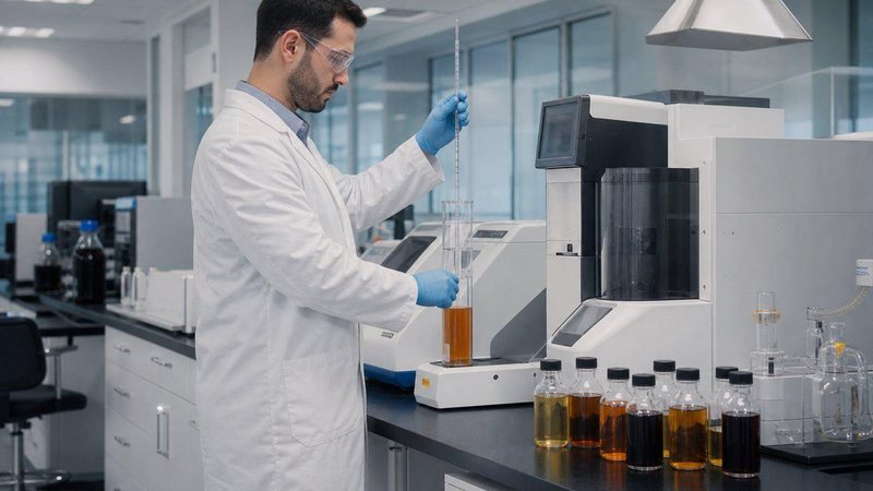 Laboratory technician testing fuel samples